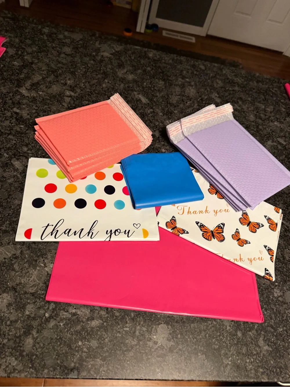 Bundle of 35 Poly & Bubble Mailers Assorted Sizes & Colors Butterfly & Dot Set